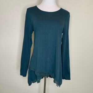 Banana Republic Green Tunic Jersey Lace Trim Crew Neck Sz Small
